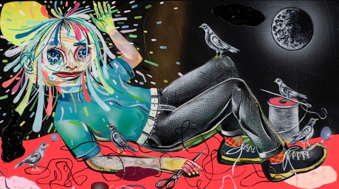 Clayton Brothers, Waning Crescent Mood, 2013, mixed media on wood panel, 39x22 cm