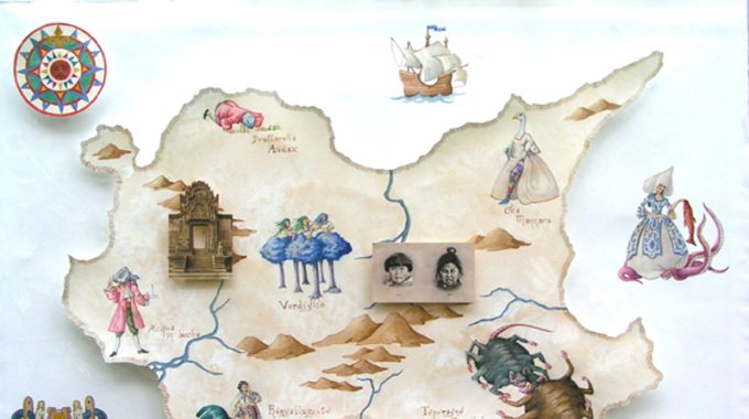 Mappa di Sexemberg, acquerello e collage su carta, cm 70 x 100