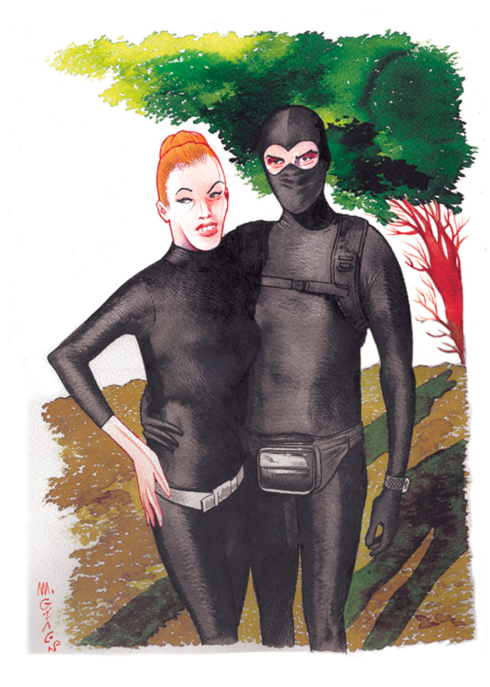 Massimo Giacon, Diabolik&Eva Cosplayer, 2012, Ink And Ecoline On Paper, 40x30 Cm