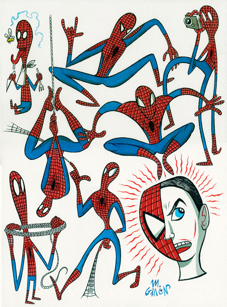 Massimo Giacon, Spiderman, 2012, Ink And Ecoline On Paper, 40x30 Cm