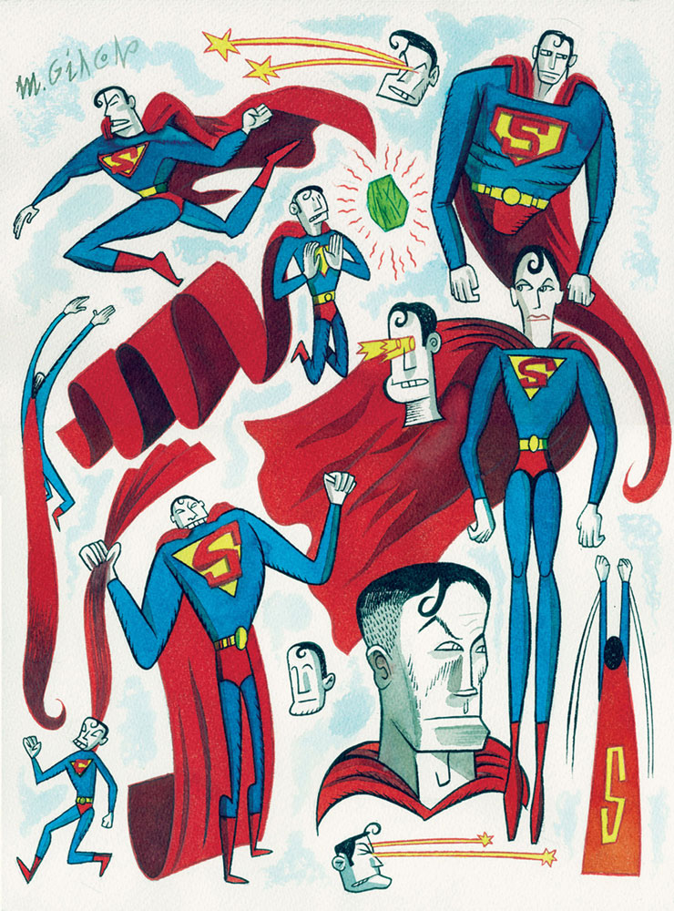 Massimo Giacon, Superman, 2012, Ink And Ecoline On Paper, 40x30 Cm
