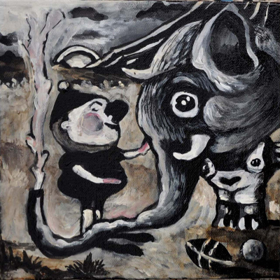 Elena Rapa, Tino e Gino l'elefantino, 2010, mixed media on canvas, 20x20 cm