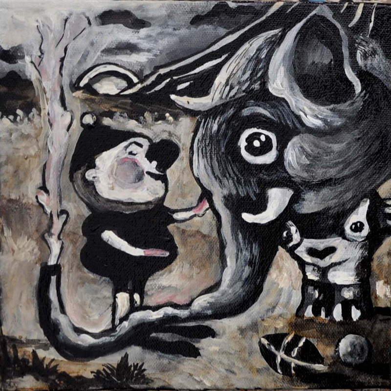 Elena Rapa, Tino E Gino L'elefantino, 2010, Mixed Media On Canvas, 20x20 Cm
