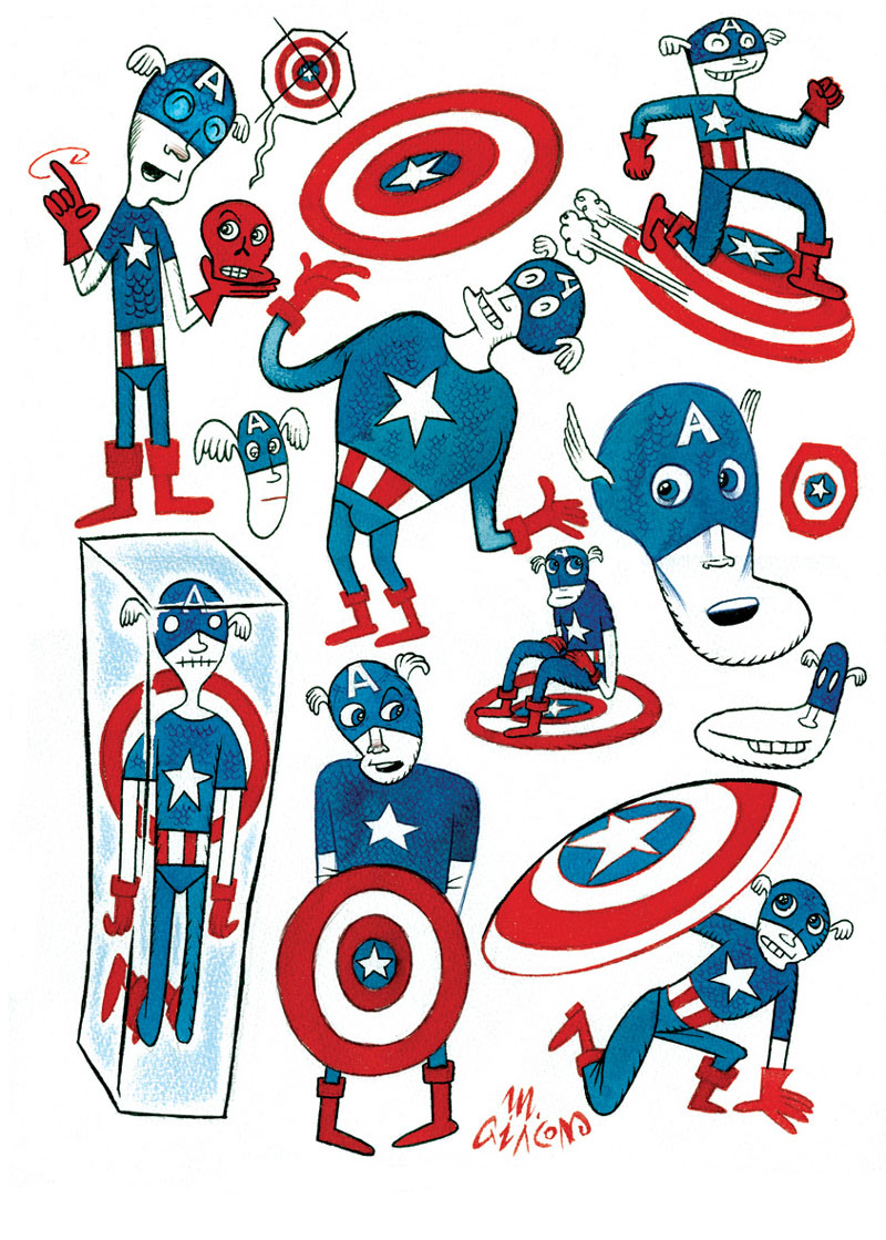 Massimo Giacon, Cpt America, 2012, Ink And Ecoline On Paper, 40x30 Cm