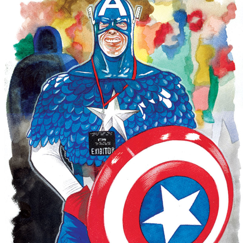 Massimo Giacon, Capitan America, 2012, Ink And Ecoline On Paper, 40×30 Cm