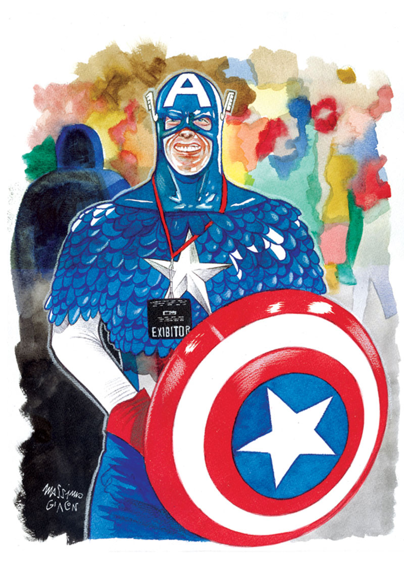Massimo Giacon, Capitan America, 2012, Ink And Ecoline On Paper, 40x30 Cm