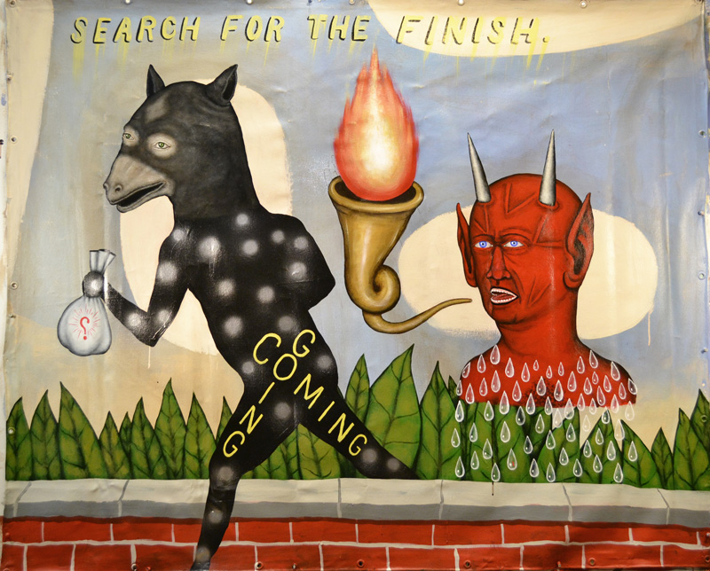 Fred Stonehouse, Search for the Finish, 2014, acrylic on canvas banner, 142x172 cm