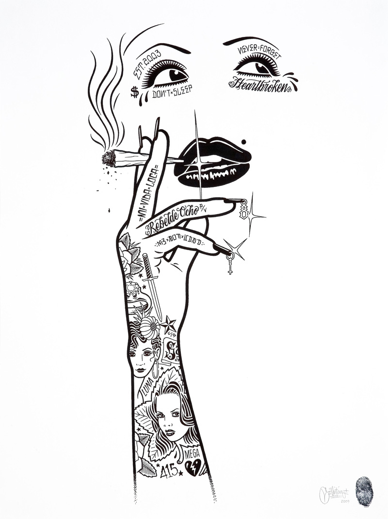 Mike Giant, Smokin' Hot, 2009, Ink On Paper, 61x46 Cm