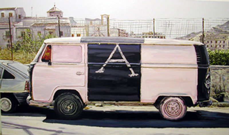 Andrea Di Marco, A-van, olio su tela, 180x300 cm