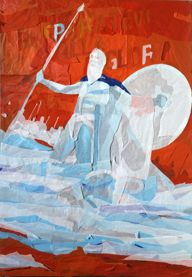 Andrea Mastrovito. Trecento, 2008, spilli e carta velina su poster su polistirene, 140x100 cm