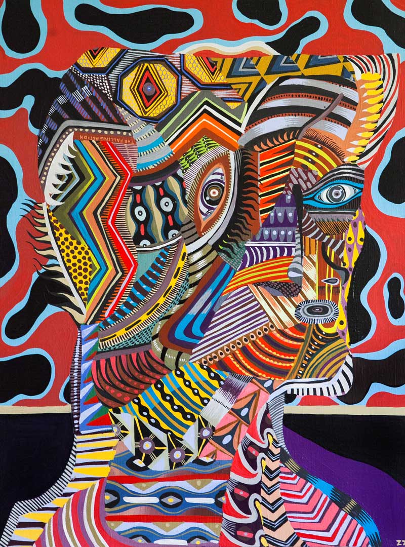 Zio Ziegler, The Aggregation God II, 2015, mixed media on canvas, 60x45 cm