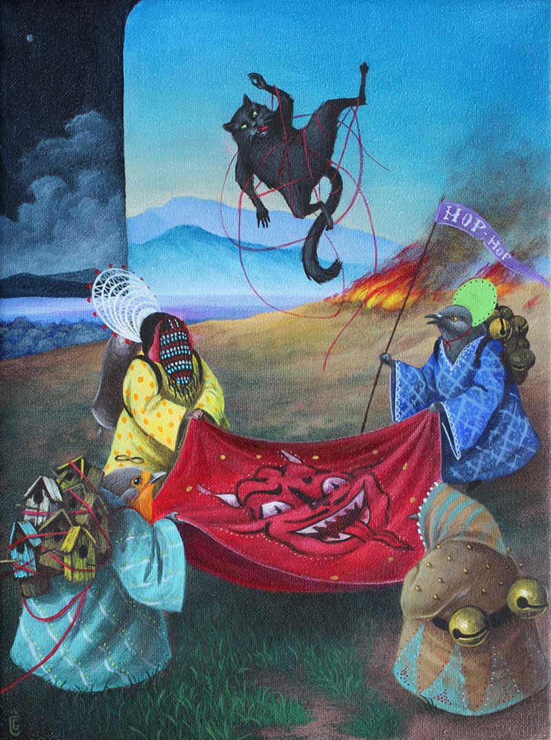 El Gato Chimney, Fiesta!, 2014, Acrylic On Canvas, 24x18 Cm