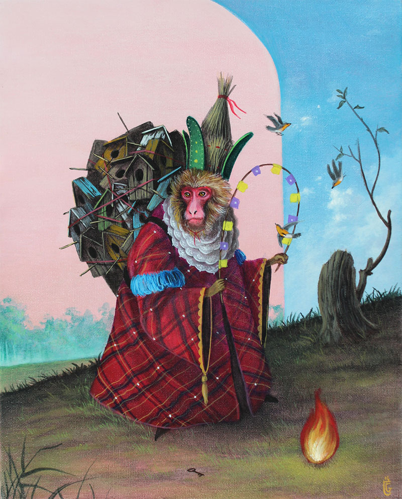 El Gato Chimney, The Shaman, 2014, Acrylic On Canvas, 20x25 Cm