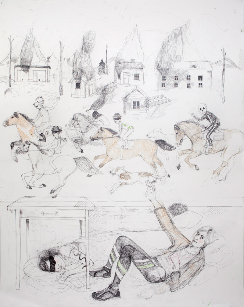 Erika Nordqvist,The Riders, 2016, Pencil On Paper, 120x150 Cm