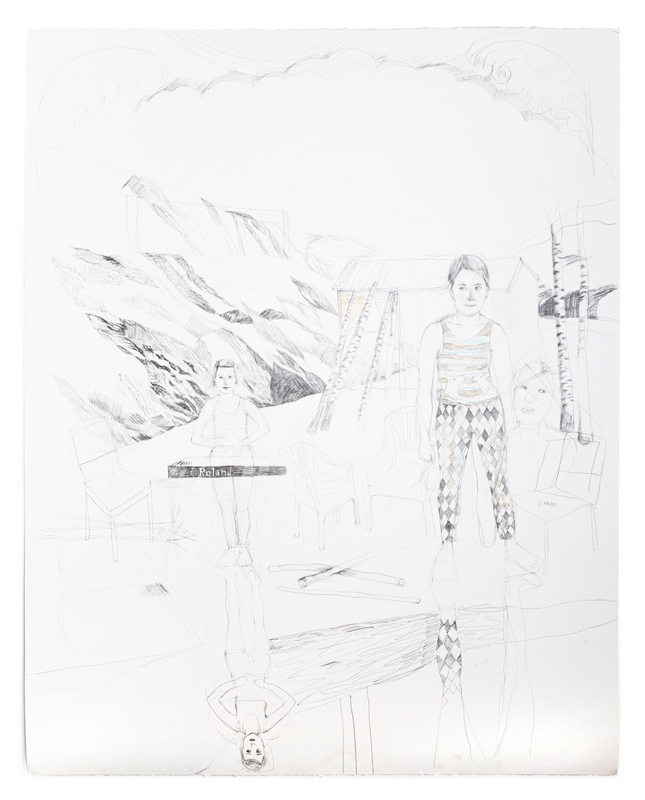 Erika Nordqvist, Sunday at the chalet, 2016, mixed media on paper, 150×120 cm