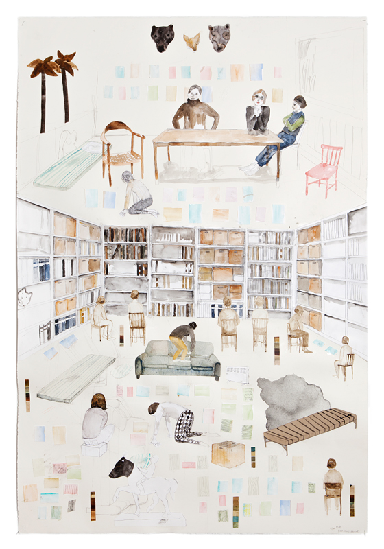Erika Nordqvist, The plan, 2016, collage, watercolour and pencil on paper, 112×76 cm