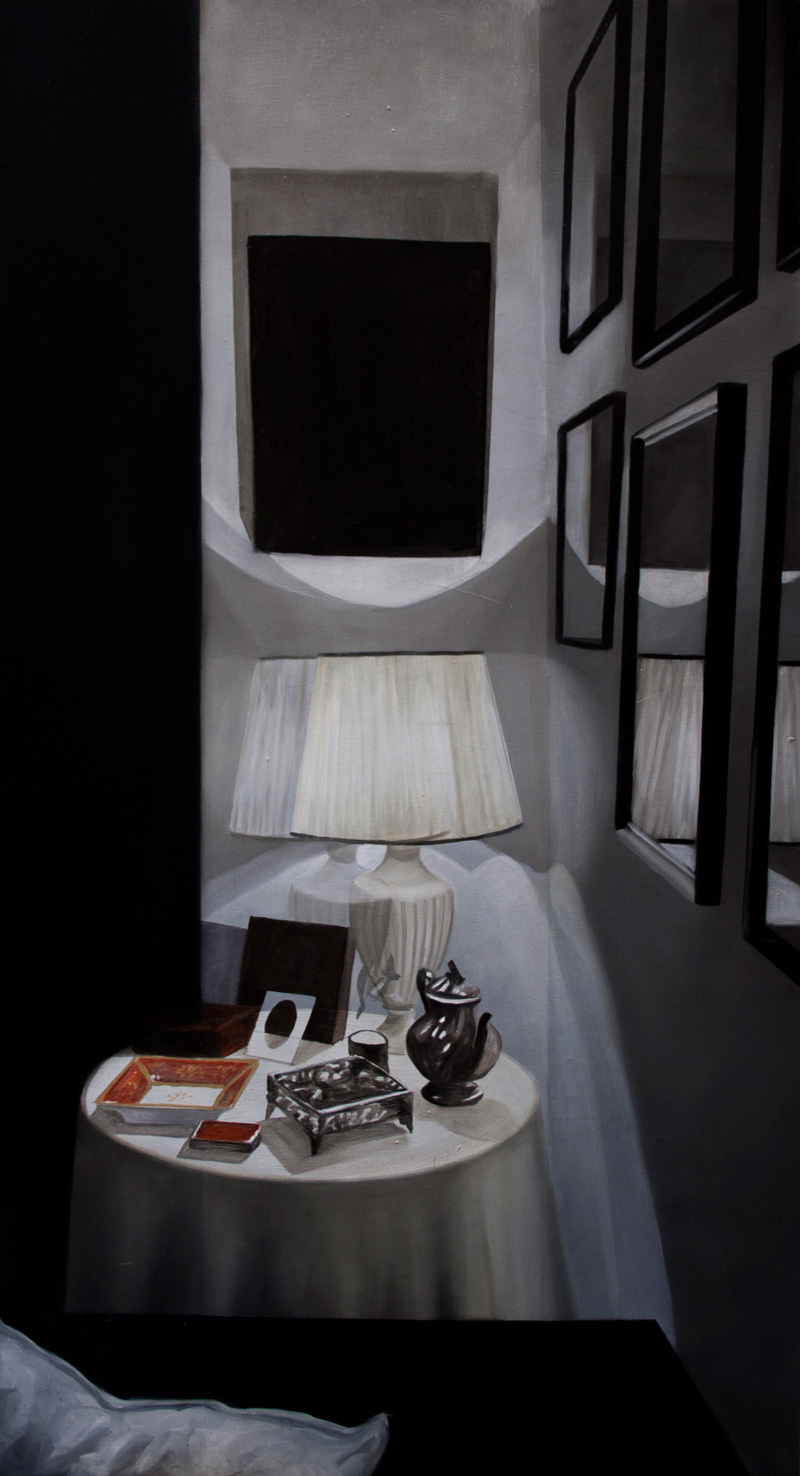 Dario Maglionico, Studio del buio, angolo, 2017, oil on canvas, 100×55 cm