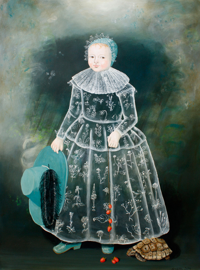 Anne Siems, Girl with Turtle, 2016, acrylic on board, 122×91 cm