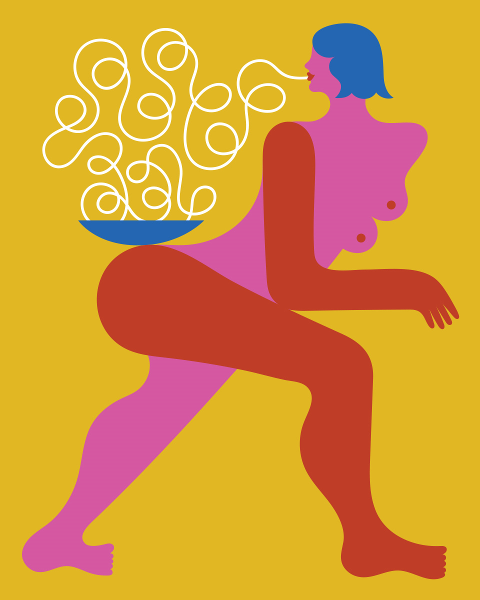 Olimpia Zagnoli, How to eat spaghetti like a lady, 2017, serigraphy on paper, ed.of 20, 50×40 cm