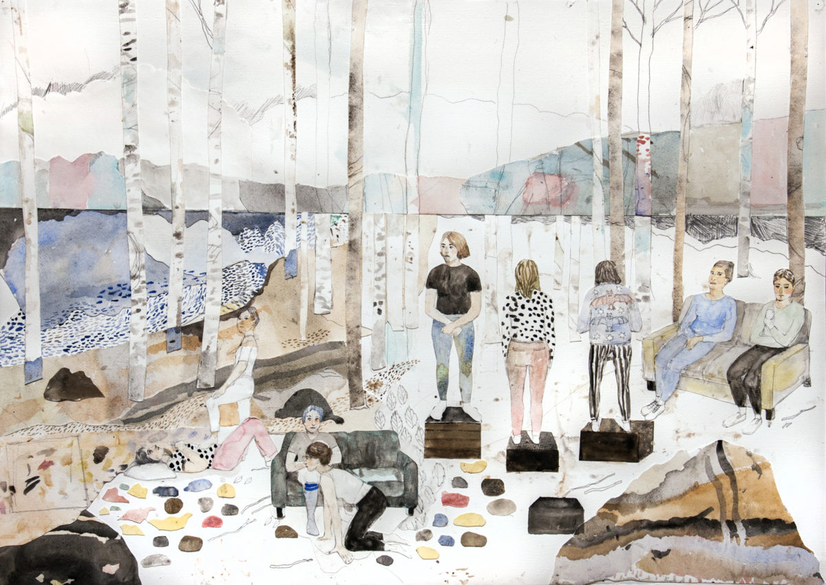 Erika Nordqvist, For the time being, 2017, collage and mixed media on paper, 70,5×100 cm