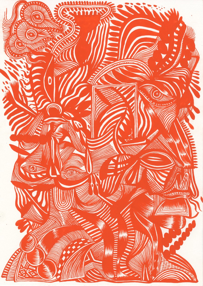 Zio-Ziegler,-Red-Ground-Series-III-(Stone-Age-Gesture),-2017,-watercolor-on-paper,-35x5x25,4-cm