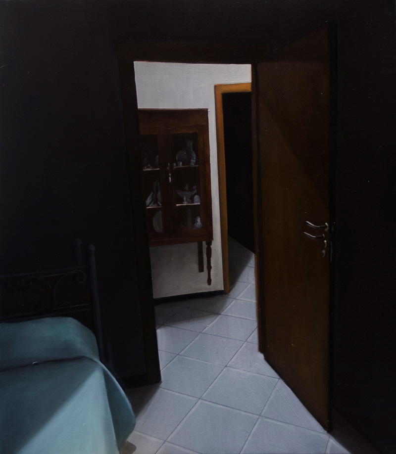 Dario Maglionico, Studio del buio, credenza, olio su tela, 65×55 cm, 2016