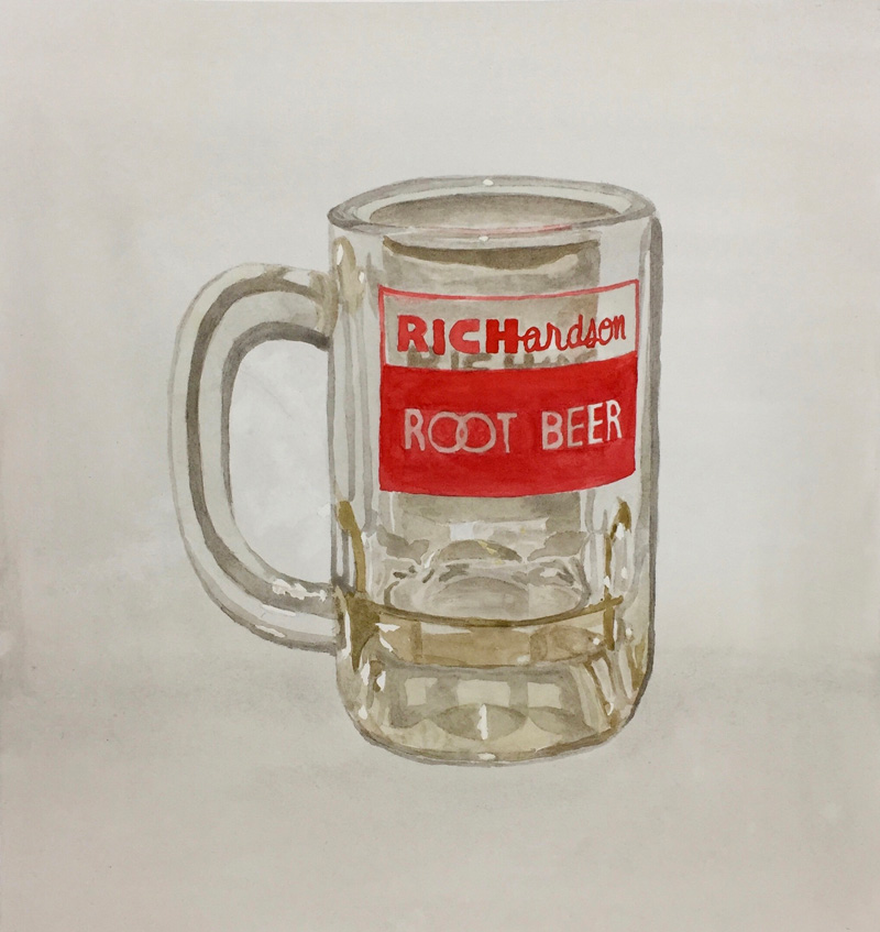 Joshua-Huyser,-root-beer-mug,-watercolor-on-paper,-35.5cm-x-33cm,-2017