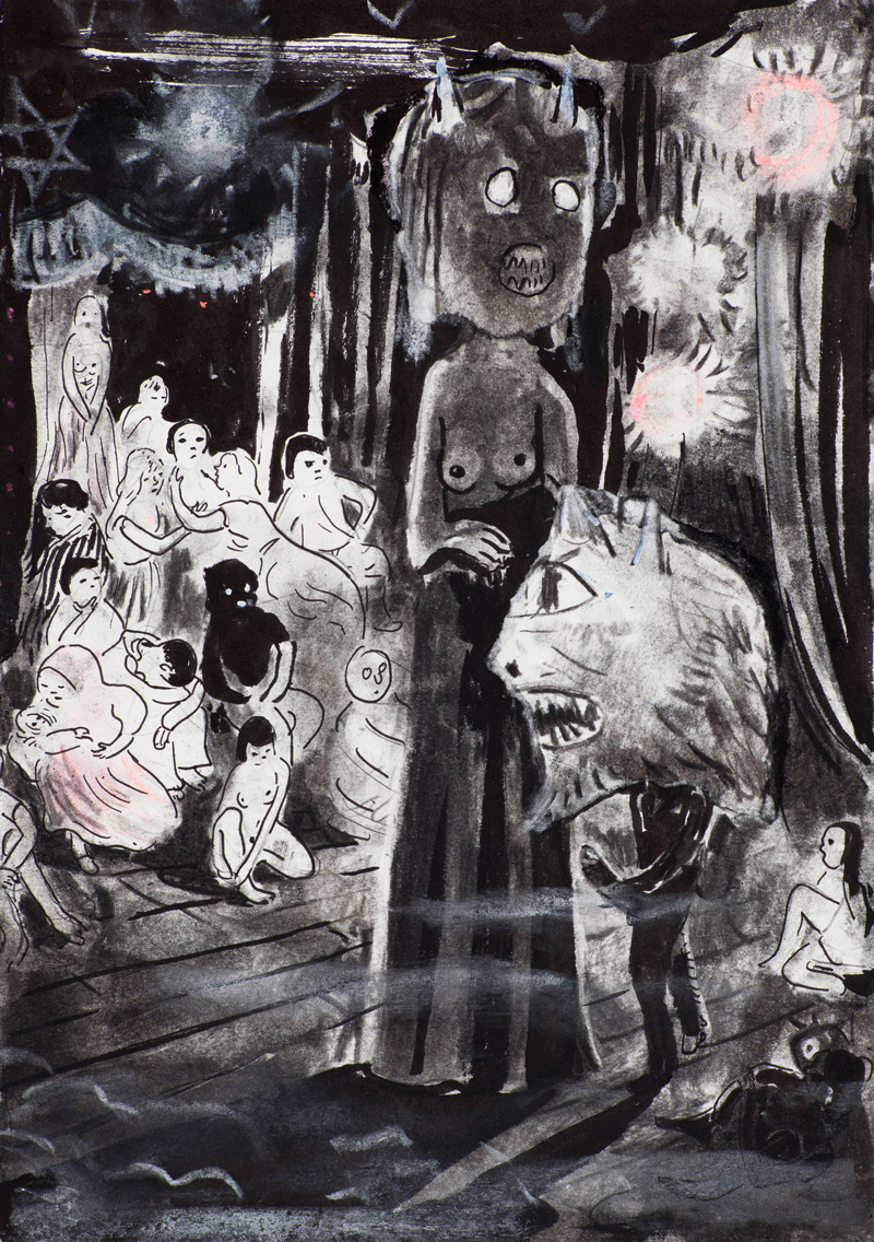Tilo Baumgärtel, Can Club, 2014, charcoal, ink, pastel on paper, 29x21cm
