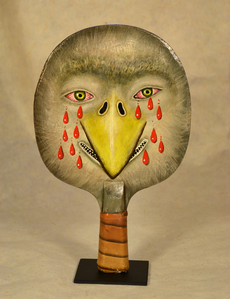 Fred Stonehouse, Bird paddle, 2018, acrylic on vintage ping-pong paddle, 26×16,5 cm