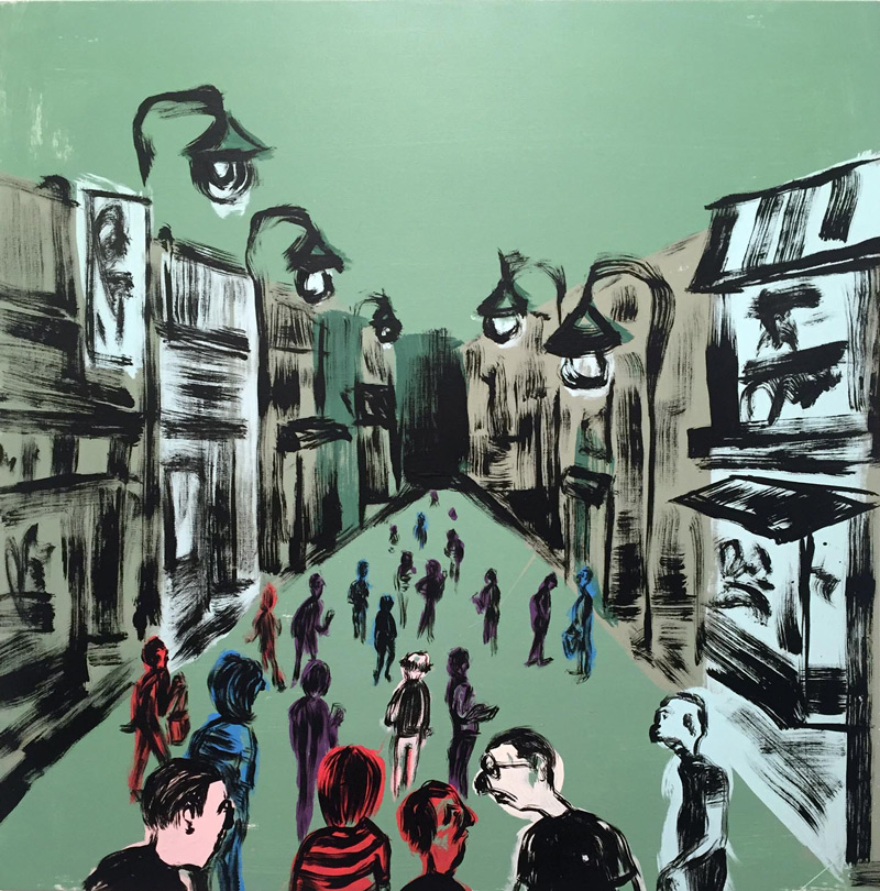 Russ Pope, Summer in the city, 2018, acrylic on canvas, 85×83 cm