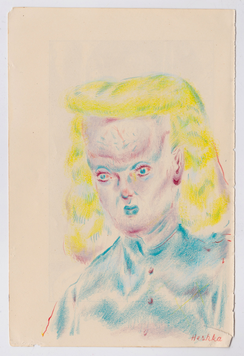 Ryan Heshka, Nurse Brainius, 2018, pencil crayon on paper, 18×12 cm