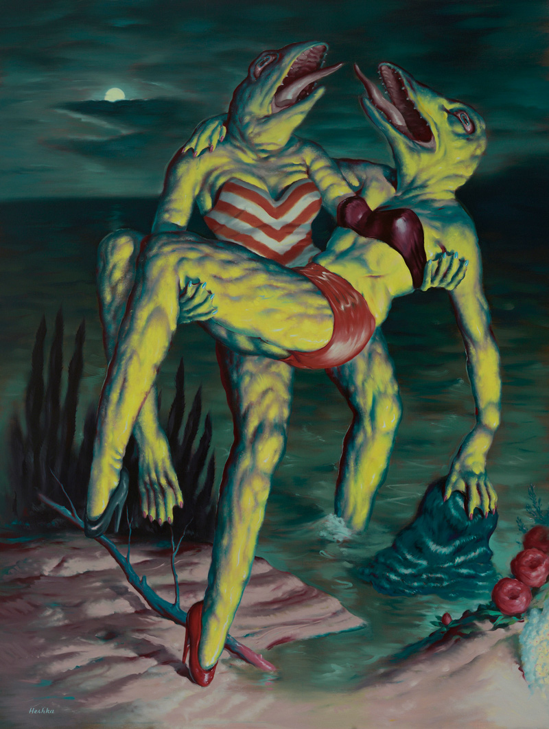 Ryan Heshka, Super Deluxe Rescue, 2018, oil on canvas, 150×115 cm