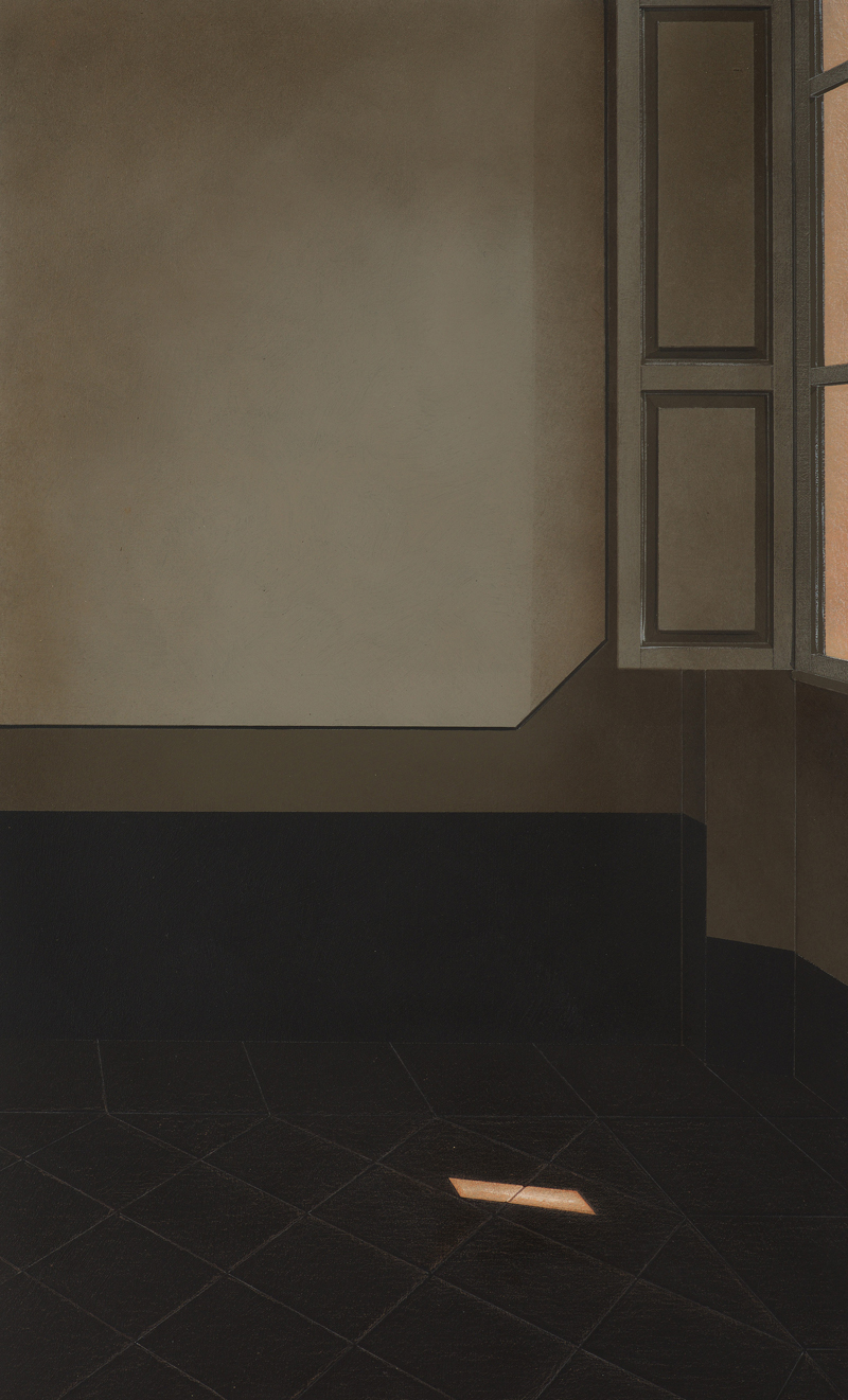 Arduino Cantafora, Interno III, 2016,  vinilico e olio su tavola, 50×30 cm
