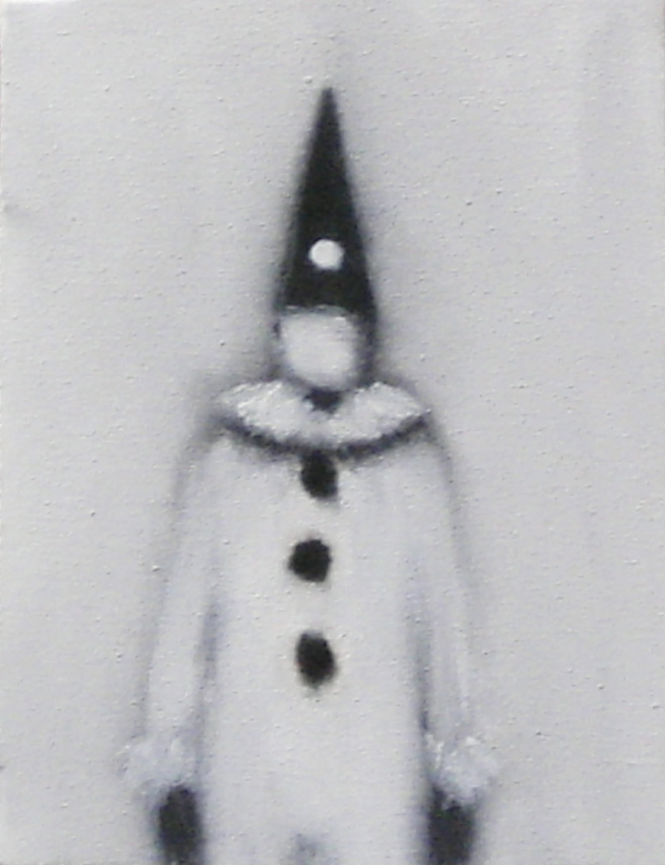 Luigi Presicce, Pierrot, 2004, acrilico su tessuto, 18×24 cm