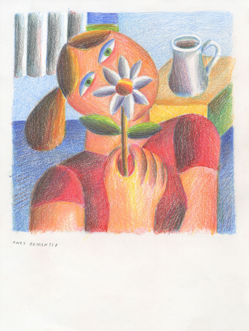 Andy Rementer, Flower Girl, 2020, colored pencil on paper, 30,5x22,9 cm
