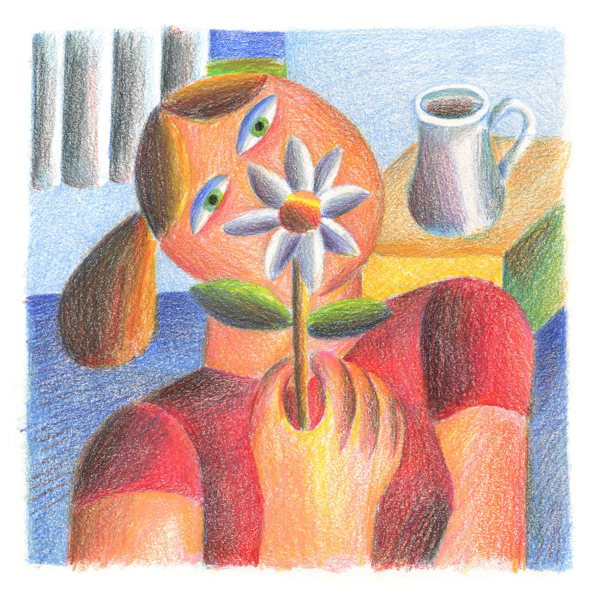 Andy-Rementer,-Flower-Girl,-2020,-colored-pencil-on-paper,-30,5×22,9-cm,-web