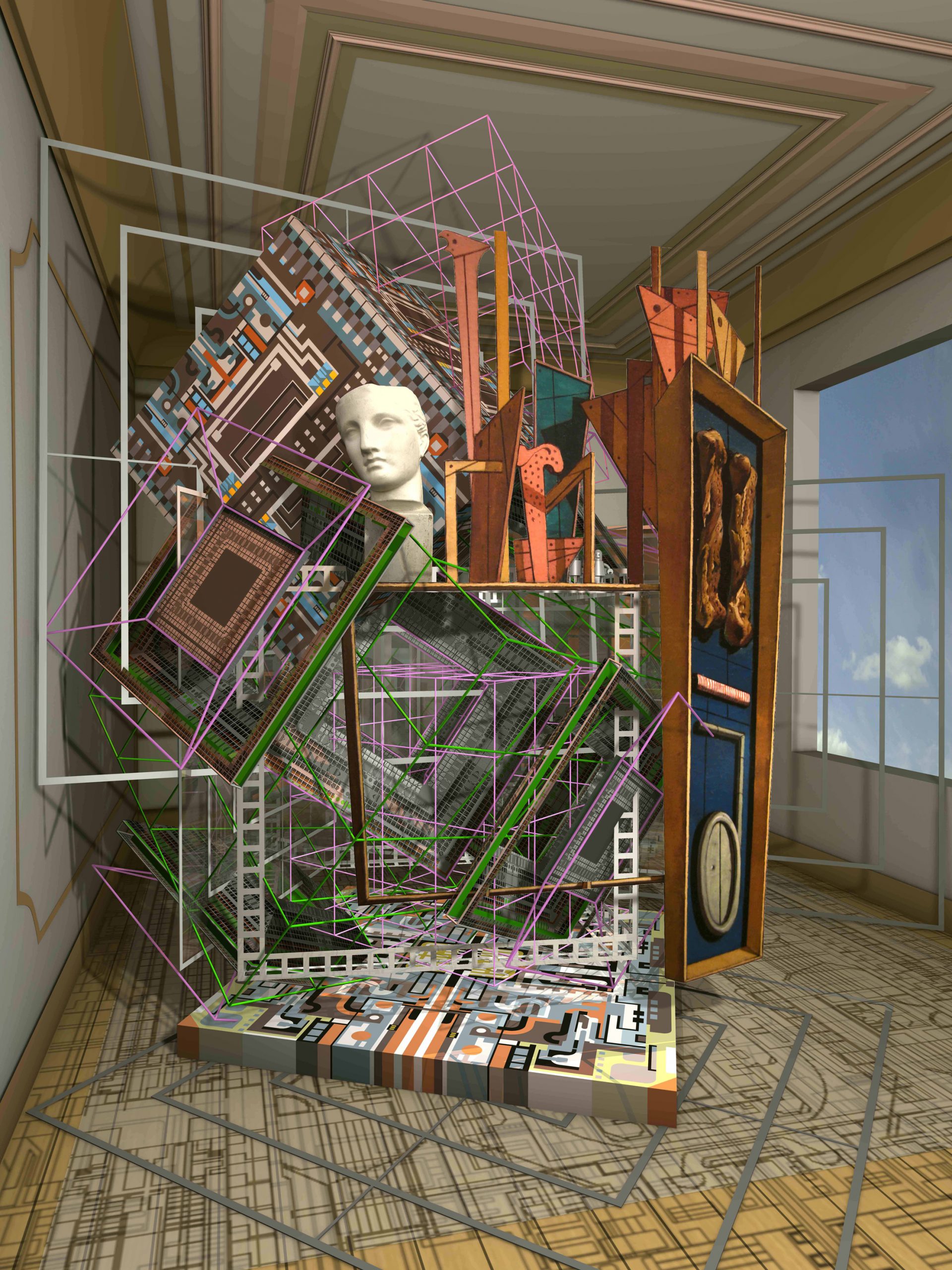 Bruno Gregory, Interno Metafisico Riabitato, 2007-2021, Ambiente 3D Renderizzato E Stampato Su Carta Fotografica Su Pannello In Leger Teknoplast, Edi Di 5, 60 X 80 Cm
