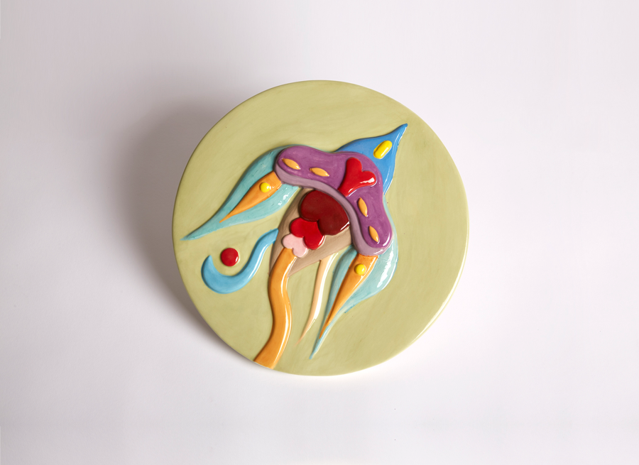 Fulvia Mendini, Space Orchid (green), 2022, Hand-painted Enamelled Ceramic, D. 30 Cm H 1,5 Cm