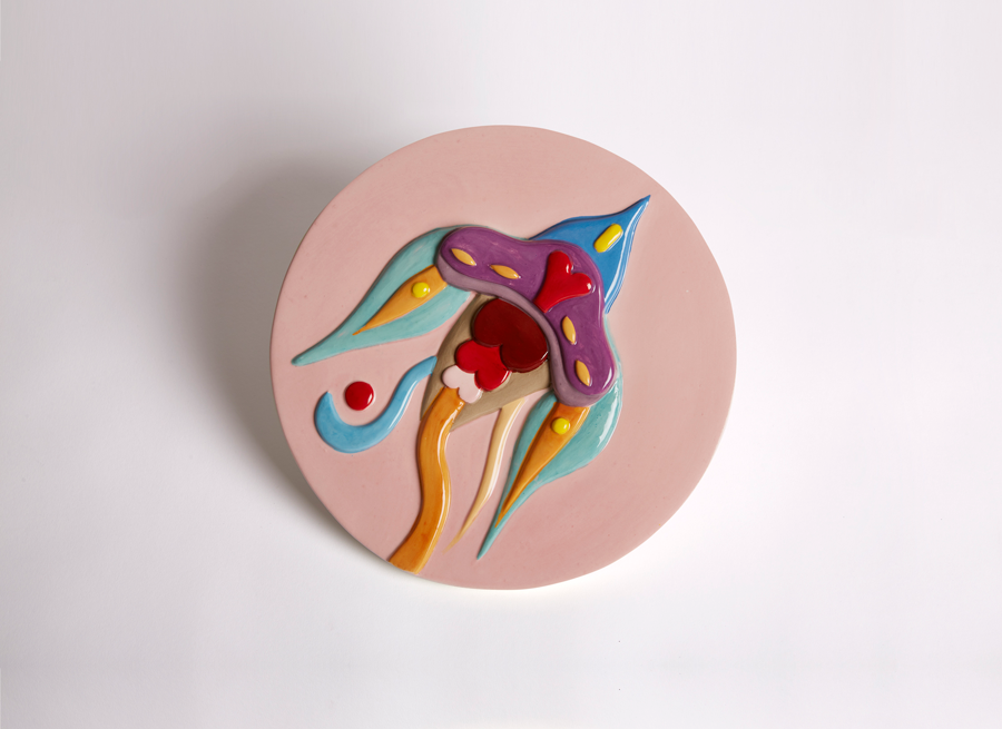 Fulvia Mendini, Space Orchid (pink), 2022, Ceramica Smaltata A Mano, Diam 30 Cm H 1,5 Cm