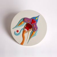 Fulvia Mendini, Space Orchid (white), 2022, Hand-painted Enamelled Ceramic, Diam 30 Cm H 1,5 Cm