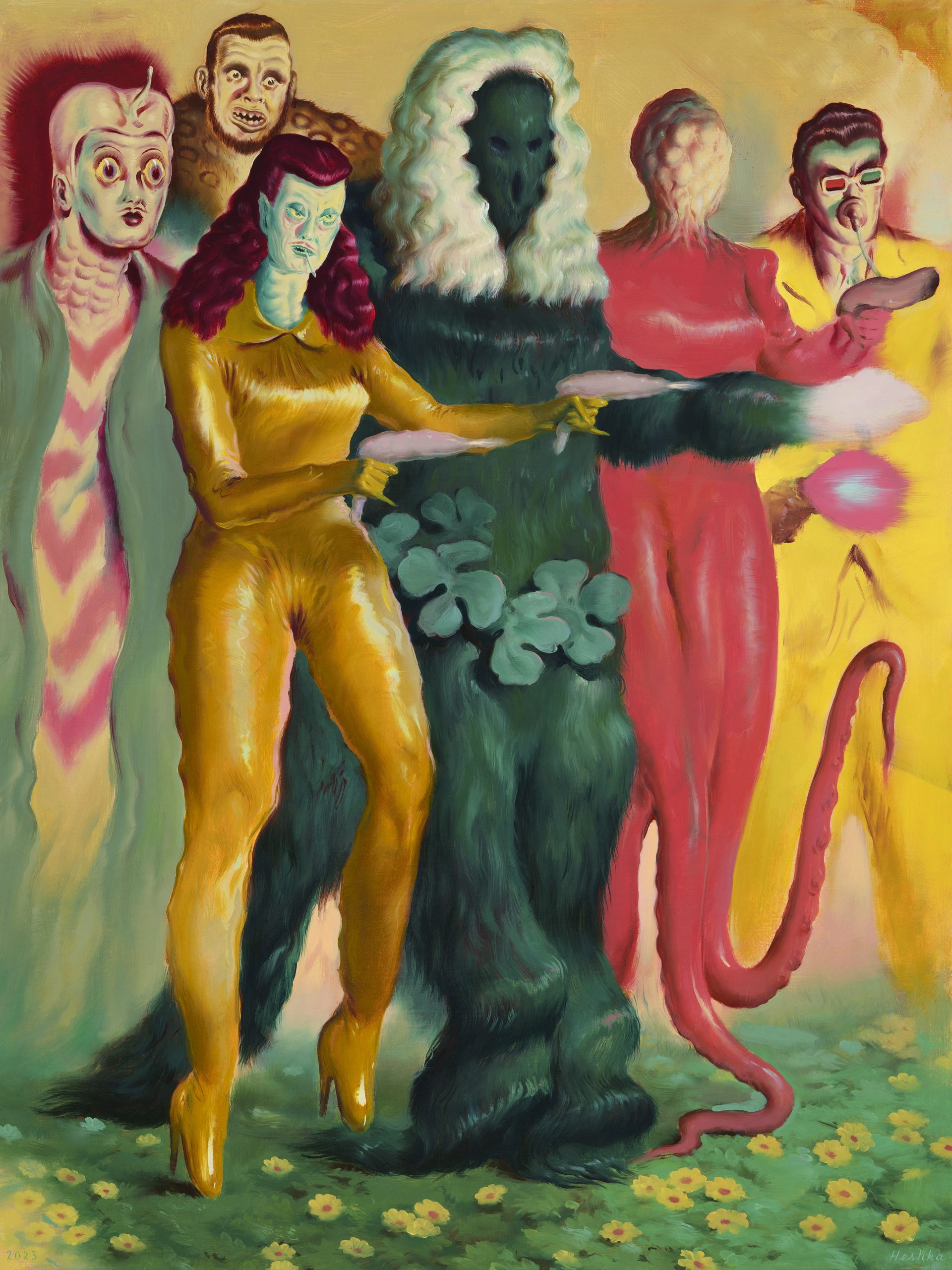Ryan Heshka, Cult-ivation, 2023, olio su tela, cm 60×45